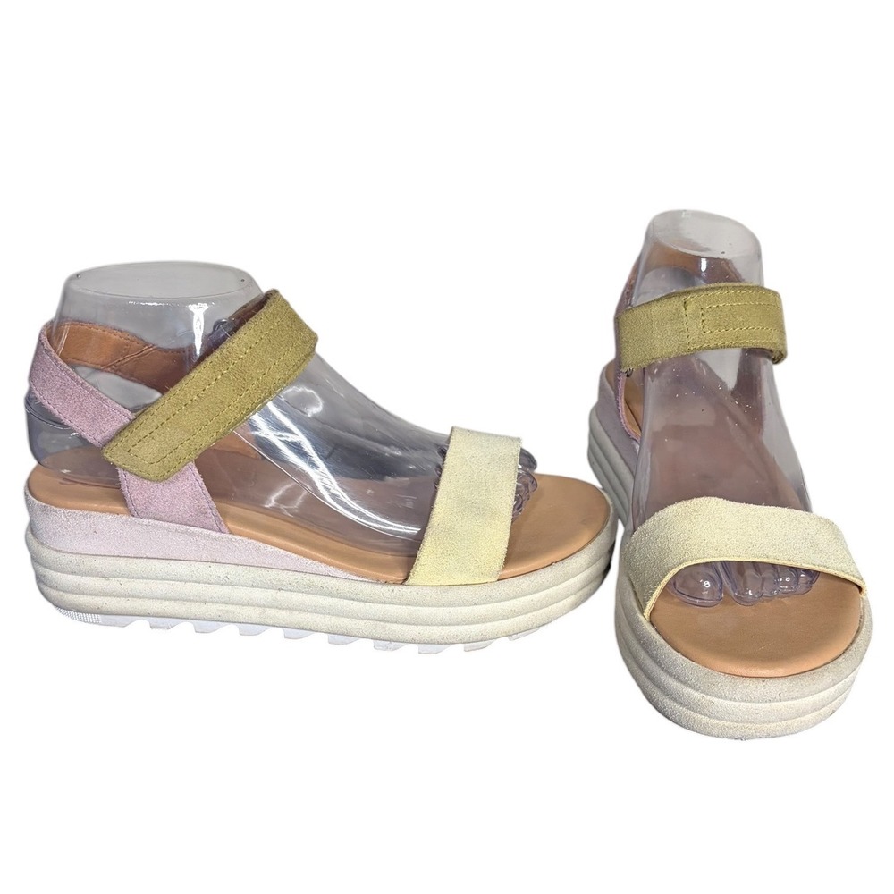 Sorel Pink Green Yellow Platform Suede Sandal Colorblock Women's‎ Size 9
